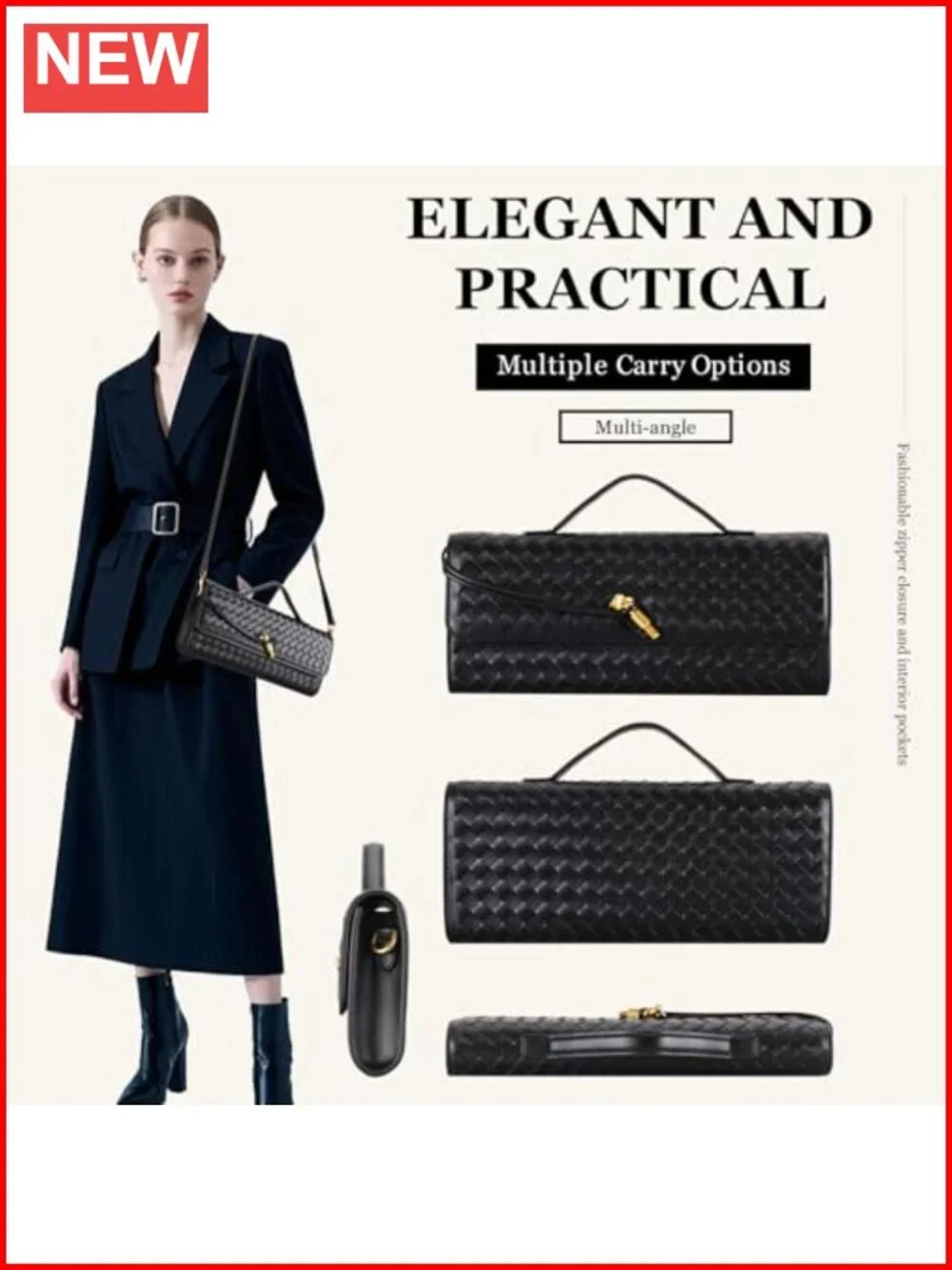 EGCUQ PU Leather Woven Evening Clutch with Adjustable Strap